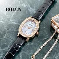 ราคา BOLUN นาฬิกาผู้หญิง สายหนัง ดีไซน์เลขโรมัน ขอบประดับเพชร (50256197198)