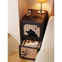 ราคา Mercada Cat French Retro แคบมากโต๊ะข้างเตียงขนาดเล็กพิเศษแคบสีดำขนาดเล็กที่เก็บโต๊ะข้างเตียงสไตล์โบ (28021909128)