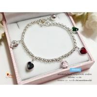 ราคา สร้อยข้อมือเงินแท้ 92.5% สำหรับเด็ก ลายผ่าหวาย ห้อยตุ้งติ้งหัวใจ พลอยหลากสี HB0088 (476350324)