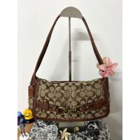 ราคา (Used )Vintage Coach แท้ | Vintage COACH Ergo Belted Flap Bag in signature Jaquard and leather brown (40658549712)