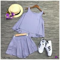 ราคา ส่งฟรี! เซต 2 ชิ้น เสื้อหน้าสั้นหลังยาว + กางเกงทรงจีบ ชุดเซท เสื้อผ้าสไตล์เกาหลี (380596130)