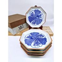 ราคา งานหายาก ! เซ็ตจานยกขอบก้นลึก 5 ใบ Arita Imari Ware 8 เหลี่ยม ลายดอกไม้โทน Blue & White ขอบน้ำตาล (45052389929)