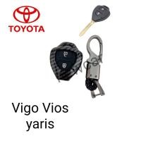 ราคา เคสเคฟล่าหุ้มกุญแจรีโมทรถรุ่น Toyota vigo vios yaris 2ปุ่ม พร้อมพวงกุญแจ (21782283734)
