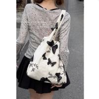 ราคา New Chinese-style fabric bag for women, trendy and fashionable butterfly tote bag, casual large-capacity shoulder and underarm bag (47608437229)