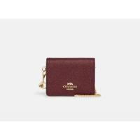ราคา แท้!! Box set กระเป๋าสตางค์สะพาย Coach Mini Wallet On A Chain สีแดง black cherry ใหม่ (18280427900)