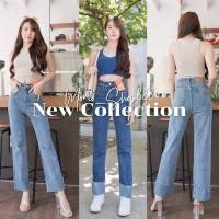 ราคา พร้อมส่งกางเกงยีนส์ขากระบอกทรงบอย ยีนส์กระบอกพับขาเอวสูง (10623832055)