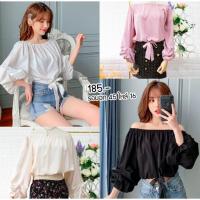 ราคา 1-168 พร้อมส่ง เสื้อเปิดไหล่แขนยาว เสื้อปาดไหล่แขนยาว มีลูกเล่นจั้มที่ข้อมือ เนื้อผ้าใส่สบายค่ะ (18559152313)
