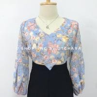 ราคา เสื้อชีฟอง คอวี ลายดอก แขนบอลลูน สีฟ้าพาสเทล อกได้ถึง 38 (5132216318)
