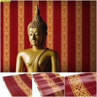 ราคา วอลเปเปอร์ลายไทย ลายกนก สีทอง พื้นแดง JPS1101 (7417089903)