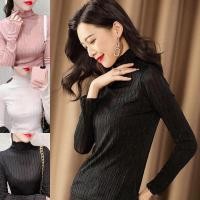 ราคา ราคาถูกที่สุดเสื้ออัดย่นซีทรู ทรงคอสูงแขนยาว ลายริ้วนูน 3 สี ขอบหยัก (20395617190)