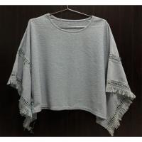 ราคา ส่งต่อ!!! เสื้อครอปทรงปีกค้างคาว สีฟ้าอมเทา (2723491374)
