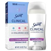 ราคา Secret Clinical Strength Antiperspirant Deodorant สําหรับผู้หญิง 100 ชม. Sweat & Odor Protection, 3X ความเครียดด้วยกรดไฮยาลูโรนิก, PH Balanced, Solidที่มองไม่เห็น, Clean Lavender (49358243872)