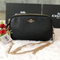 ราคา Coach Cross-Body สะพายข้างหญิง หนังสีดำทั้งใบ สายยาวโซ่ทอง (1995953409)