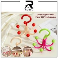 ราคา GANTUNGAN ROZEL ไม้แขวนเสื้อมัลติฟังก์ชั่น 6 ตะขอหมุนได้ 360 องศากันลื่นสําหรับหมวก / ชุดชั้นใน / และอุปกรณ์เสริม (49556198368)