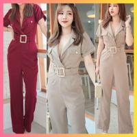 ราคา S - 5XL งานป้าย จั้มสูท จั๊มสูท ผู้หญิง jumpsuit ขายาว ชุดออกงาน สาวอวบ แขนสั้น สีแดง ครีม น่ารัก ถูก (4861528244)