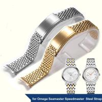 ราคา สายนาฬิกาปลายโค้งสําหรับ Omega Seamaster Speedmaster DeVille สายสแตนเลส 18 มม.19 มม.20 มม.สร้อยข้อมือบางเข็มขัด Silver Gold (53458049056)