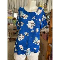 ราคา เสื้อสตรีลายดอก สีน้ำเงิน ผ้าชีฟอง (29537606351)
