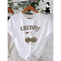 ราคา เสื้อยืดผู้หญิงขนาดใหญ่ - พิมพ์ลายส้มและเสือโคร่ง, คอกลมแบบสบายๆ, ผ้าผูกตัวขนาดกลาง, (42270615142)