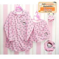 ราคา Nwe!!ชุดนอนเดรสแขนยาว+กางเกงขาสั้นพิมพ์ลายโบว์ปักคิตตี้ (5281605109)
