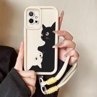 ราคา เคสสำหรับ VIVO Y75 Y55 5G Y55s Y33s Y33e Y30 5G Y52T T1 5G เคสโทรศัพท์แมวดำสายคล้องสามสีซิลิโคนกันกระแทก (46100371212)