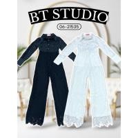 ราคา BT 06-21535 เซท 2 ชิ้น เสื้อแขนยาวคอปกช่วงแต่งระบายช่วงสองข้าง กางเกงขายาวลูกไม้ทั้งตัว มีซับในสีขาวด้านใน กระเป๋าสองข้า (28457698638)