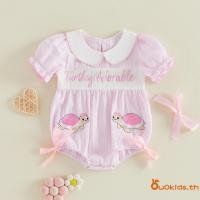 ราคา เด็กทารกลายฟอง ชุดรอมเปอร์ เต่าปักตุ๊กตาคอปกแขนสั้น ชุดจั๊มสูท พร้อมโบว์ (53257608700)