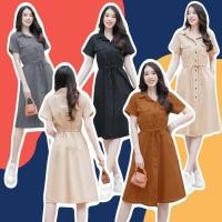 ราคา MM20479 เดรสแขนสั้น กระดุมหน้า เอวรูดเชือก Short sleeve dress, button front, drawstring waist. (25819044399)