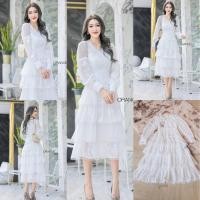 ราคา พร้อมส่งป้าย Orange Juiceเดรสยาว เดรสสีขาว แขนยาว แต่งระบายชั้น ผ้าดีมาก (19569582231)