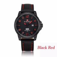 ราคา naviforce watch แท้ นาฬิกาผู้ชาย สายหนังสีดำ หน้าปัดสีดำ รุ่น NF9061-RED (293600113)
