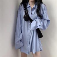 ราคา เสื้อเชิ้ตแขนยาว ทรงหลวม #เสื้อเชิ้ตแขนยาวคนอ้วน สาวอวบ สีฟ้า (23359227874)