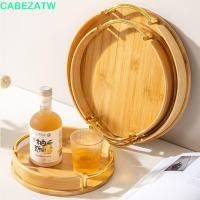 ราคา CABEZATW ถาดไม้ไผ่ชา, Vintage Round Fruit Food Storage Plate, Simple Large Capacity Elegant with Handles Fast Food Tray Kitchen (51606111454)