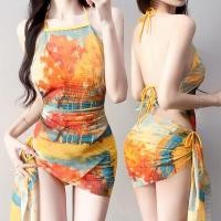 ราคา 40-60kg ชุดว่ายน้ำ 3 ชิ้น bikini+เสื้อคลุม+ผ้าคลุม ลายมัดย้อมสีคราม 88027 (6086168255)