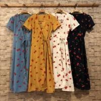 ราคา ส่งฟรี เดรสกิมมาโนสีเหลืองลายเชอรี่ (1876910167)