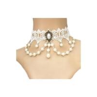 ราคา TANITTgems Vintage Bridal White Pearls French Lace short Bridal Necklace #35 (453183331)