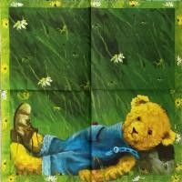 ราคา Pladao Napkin Teddy Bears หมีชุดยีนส์ นอนเล่นในทุ่งดอกไม้ กระดาษ แนพกิ้น สำหรับงานศิลปะ เดคูพาจ decoupage ขนาด L 33x33 (24380278071)