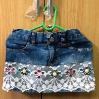 ราคา กระโปรงยีนส์ สั้นแต่งลายลูกไม้ (3803461729)