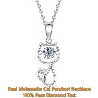 ราคา Real Moissanite Diamond Cat Pendant Necklace Platinum plated S925 Sterling Silver Necklace for girl (45958156728)