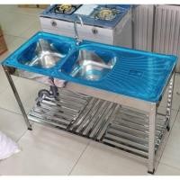 ราคา ซิงค์ล้างจาน Dyna Home ซิ้งค์ล้างจาน สองหลุม รุ่น FS-12050-JT อ่างล้างจาน มีที่พักจาน พร้อมขาและชั้นวาง สแตนเลสทั้งตัว (27507785194)