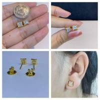 ราคา ต่างหูทองสี่เหลี่ยม "ฝังเพชร" งานมือหนึ่ง ทองแท้-เพชรแท้ 100% (18369988028)