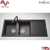ราคา (MEX) อ่างล้างจาน ชนิด 2 หลุม 1 ที่พัก เนื้อแกรนิตสังเคราะห์สีดำ รุ่น KIN21BL (4887201532)
