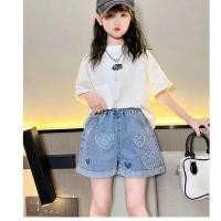 ราคา กางเกงขาสั้นแฟชั่นเด็กผู้หญิง สีเรียบ ผ้ายีนส์ (43874648991)