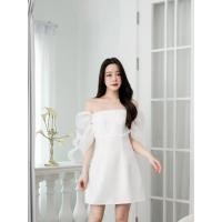 ราคา ส่งต่อ Pirunya - Mini Dress เดรสสั้น มินิเดรส ปาดไหล่ แขนพองจับจีบผีเสื้อ ผ้าแก้ว สีขาว Size M (44268833745)