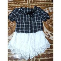 ราคา ชุดเซ็ทเสื้อคอบัวกางเกงลูกไม้ขาสั้นสีขาวเอวสม็อกฟรีไซส์ (40819042294)