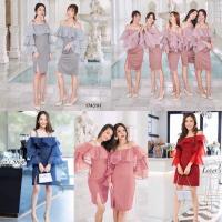 ราคา เดรสไปงาน ออกงาน เดรสปาดไหล่ สายเดี่ยวผุกไหล่ แต่งระบายผ้าแก่ว แขนระบาย 3 ชั้น งานน่ารักมาก (17546569165)