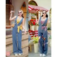ราคา VORA Set เอี๊ยมยีนส์ขายาว มาพร้อมเสื้อครอปผูกคอ แต่งขอบลูกไม้ (27275369992)