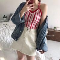 ราคา เสื้อไหมพรมสายเดี่ยวลายริ้ว แต่งสายไขว้หลัง (1436527181)