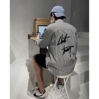 ราคา WHITE MOUSE ลายเซ็นเสื้อ oxford ลายทางสีเทาเข้ม (40551777973)