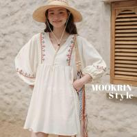 ราคา Mookrinstyle• มินิเดรส งานปักลวดลาย สไตล์โบฮีเมียน งานผ้าลินินสวยงาม bohemians minidress (28167951556)