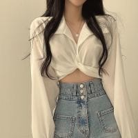 ราคา เสื้อเชิ้ต แขนยาว ผูกโบด้านหลัง เอวลอย สีพื้น เซ็กซี่ สไตล์เกาหลี สำหรับผู้หญิง เสื้อเชิ้ตแขนยาว หลังผูกโบว์เซ็กซี่ (29371160602)