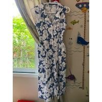 ราคา เดรสคอวี+คอปกแขนกุดลายดอกไม้สีฟ้าขาว (29253172924)